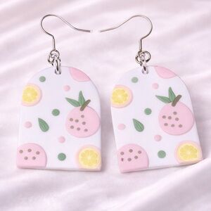Geometrical Shape with Fruit Handmade Polymer Clay‎ earrings, Arch, 36x24x5mm